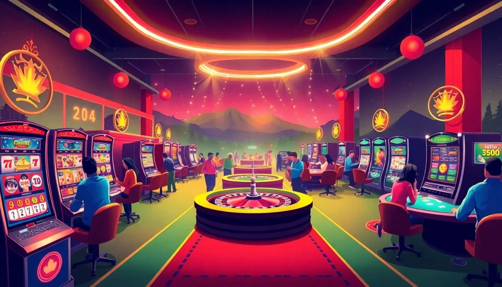 Engaging visual of Canada casinos online with players enjoying vibrant casino activities.
