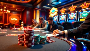 Experience the excitement of usbet at a high-stakes poker table in a luxurious casino.