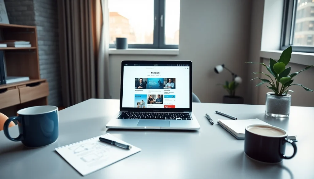 Engaging digital workspace showcasing blogslabs.xyz with a laptop, coffee, and plants.