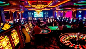 Players enjoying an exhilarating Thabet casino experience with vibrant gaming tables and slot machines.
