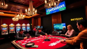 Betsson casino scene with poker chips and a roulette wheel capturing the excitement of gambling.