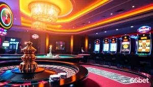 Experience high-energy gaming at 667bet's online casino with vibrant roulette and slot machines.