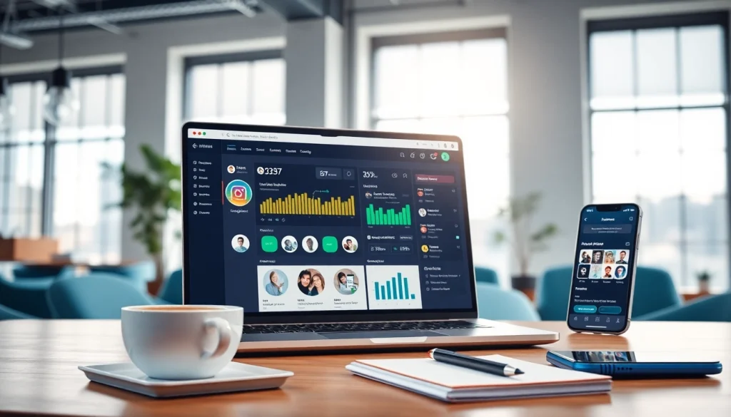 Analyze metrics on an Instagram smm panel within a modern workspace, showcasing effective social media strategies.