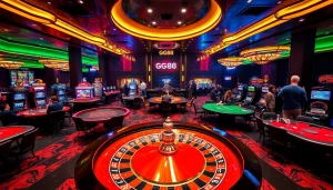 GG88 players enjoying exciting game tables at a vibrant casino atmosphere.