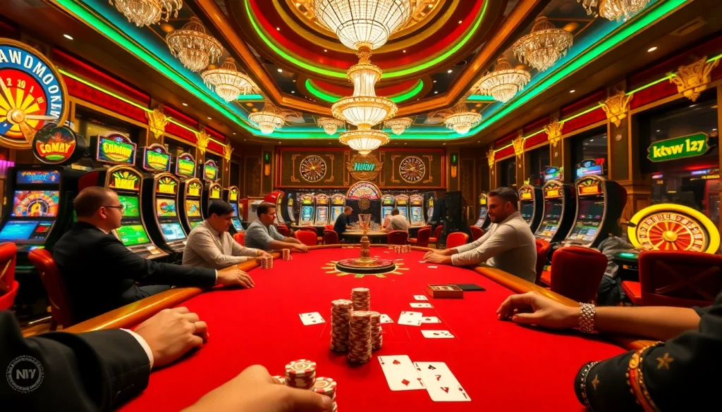 Kuwin casino players strategizing at a vibrant poker table in a high-stakes game.