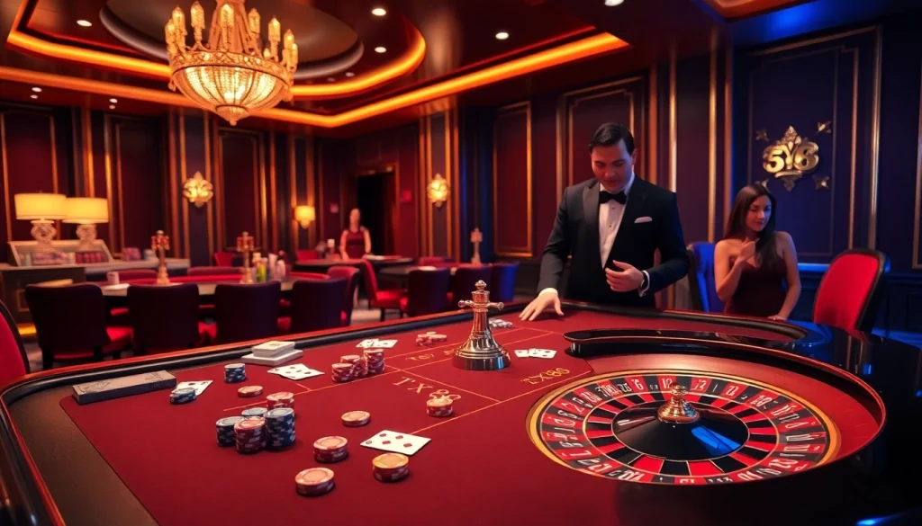 Experience the thrill at TX88 casino table with vibrant chips and excited players.