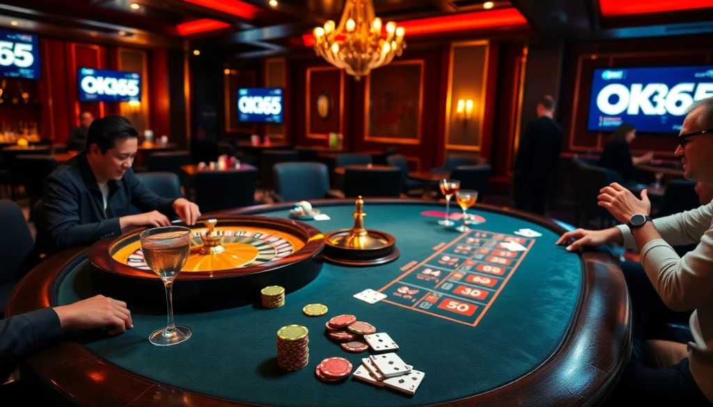 Experience thrilling gameplay at OK365 online casino with vibrant poker and roulette tables.