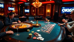 Experience thrilling gameplay at OK365 online casino with vibrant poker and roulette tables.