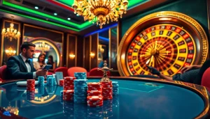 Players engaging in a strategic poker game at a casino table while exploring go8 online interfaces.