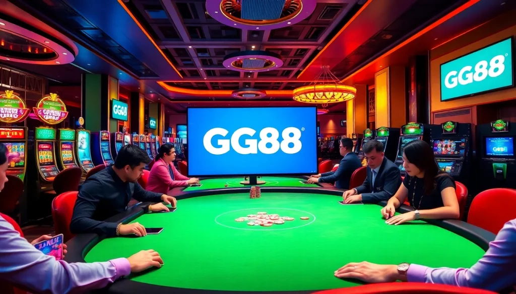 Experience the excitement at GG88 with dynamic casino gaming scenes and vibrant atmosphere.