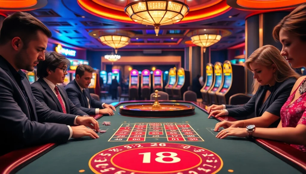 Players engage in thrilling games at Hi88 casino, showcasing excitement and luxury.