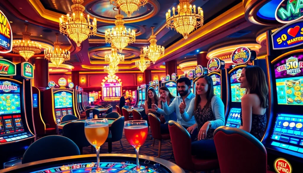 Players celebrating a win at the MM 88 themed slot machine in a luxurious casino.