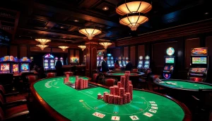 Players enjoying games at a luxurious casino, inspired by https://f8bet11.net/, showcasing vibrant tables and exciting action.
