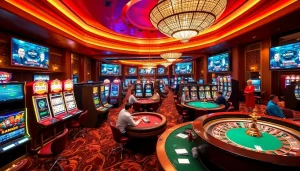 Players enjoying games at God345 casino with vibrant slots and poker tables.