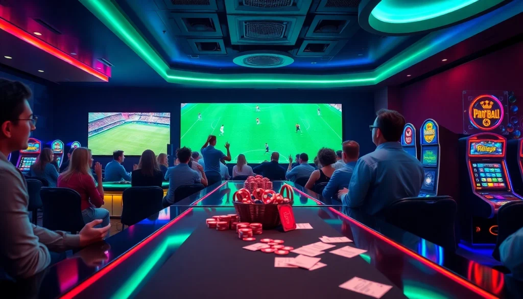 Engaged gamblers enjoying live soccer action while placing bets on ดูบอลสด 7m.