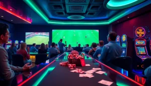 Engaged gamblers enjoying live soccer action while placing bets on ดูบอลสด 7m.