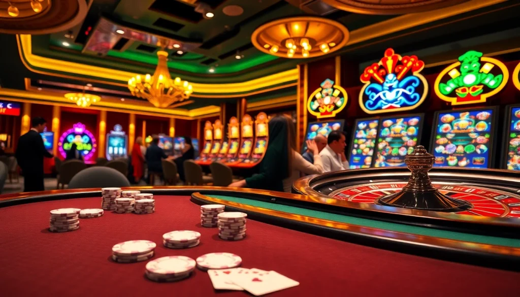 Experience the thrill at vn168 casino with vibrant poker tables and lively slot machines.