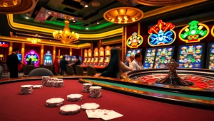 Experience the thrill at vn168 casino with vibrant poker tables and lively slot machines.