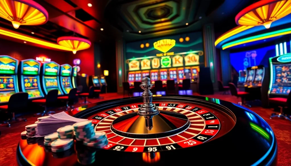Experience thrilling online gambling at https://luck8.army/ with dynamic poker chips and a vibrant roulette table.