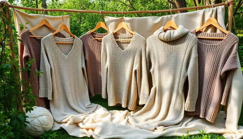 Explore artisanal clothing from https://www.ound-ound.com in a serene outdoor setting.