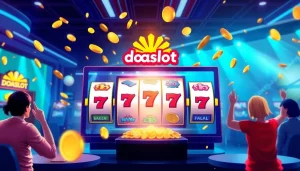 Exciting gameplay scene featuring doaslot slot with vibrant reels and player celebrations.