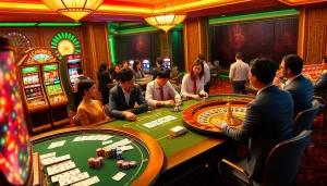 Experience gaming at SuperPH with players enjoying a luxurious casino atmosphere filled with excitement.