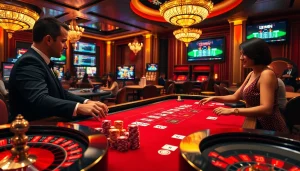 Engaging scene of players enjoying blackjack at 13win casino, with vibrant cards and chips.