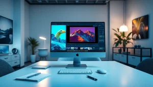 Nano Banana Pro AI image editor in a modern workspace with vibrant visuals