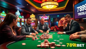 Players enjoy a thrilling poker game at 789BET casino, highlighting excitement and engagement.