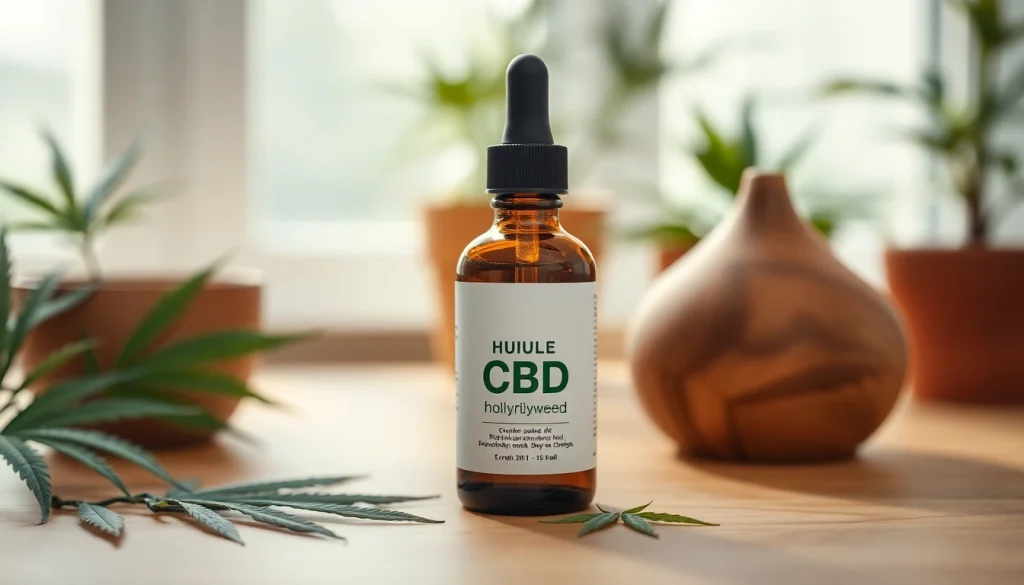 Application of huile cbd hollyweed in a serene setting surrounded by natural elements.