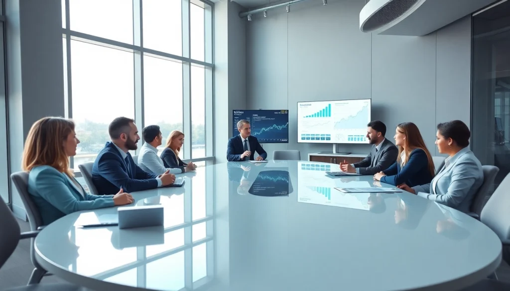 Business professionals discussing powerful finance methods in a modern office.