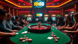 Exciting players engaging with roulette at RR88's luxurious casino experience.
