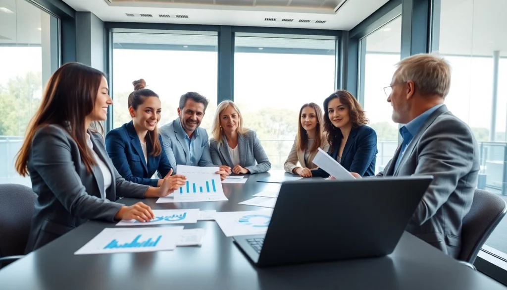 SMSF discussion in a modern office with diverse professionals analyzing financial charts.