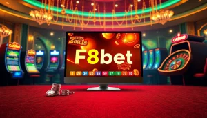 Experience the excitement of Link F8bet with vibrant casino games and betting interfaces in a luxurious setting.