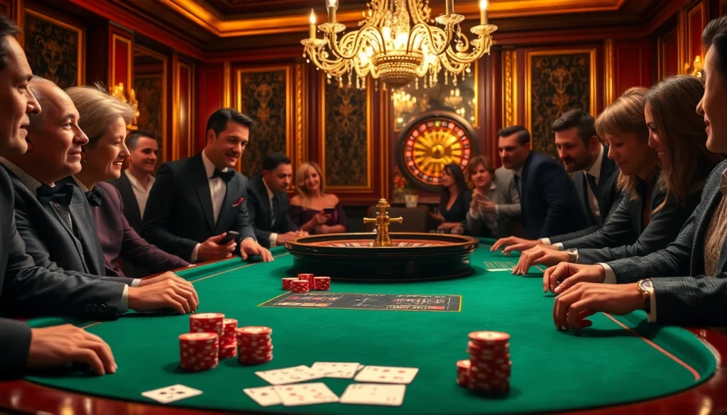 Players enjoying the thrilling atmosphere of MMOO casino with excitement at the table.