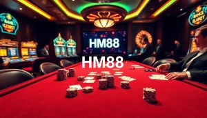 Experience the thrill of high-stakes poker with HM88, showcasing glamorous casino ambiance and action-packed gameplay.