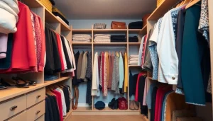 Closets showcasing organized shelving and elegant storage solutions benefiting household efficiency.
