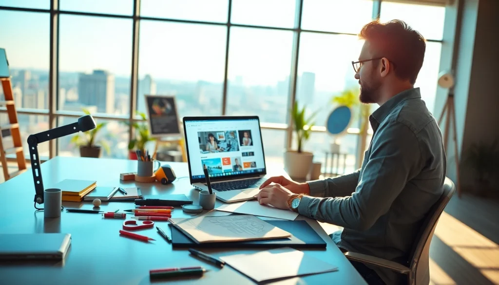 Crafting digital designs at https://heleensnyasyatelje.se in a vibrant, creative workspace.