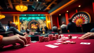 Exciting gambling action at a poker table featuring 789p chips and cards.