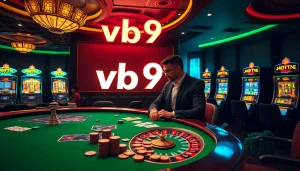 Experience thrilling vb9 wins at a vibrant casino table with cards and chips.