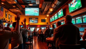 Engaged fans participating in sports betting in Texas at a lively sports bar.