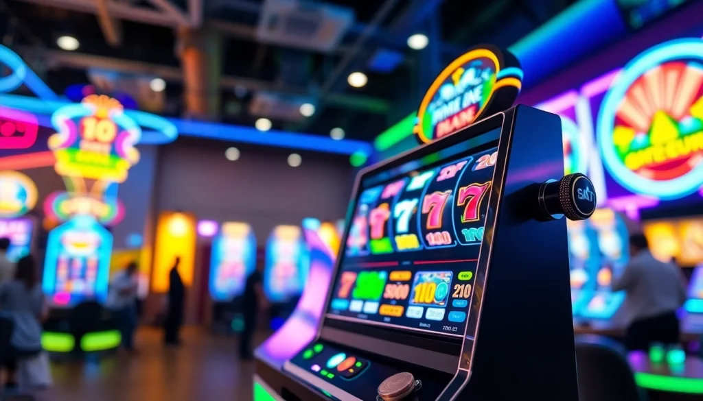 slot depo 5k permainan slot digital dengan simbol berwarna-warni di mesin slot