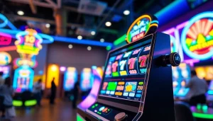 slot depo 5k permainan slot digital dengan simbol berwarna-warni di mesin slot