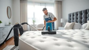Experience mattress cleaning Dubai with expert technicians revitalizing a stylish bedroom.