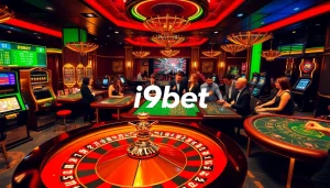 Gambling excitement at i9bet's casino with players enjoying roulette and poker.