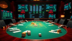 Tài Xỉu MD5 players engaging with vibrant chips and dice at a luxurious casino table.