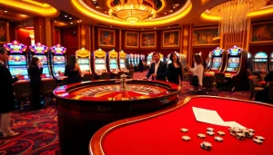 Experience the vibrant energy of XX88 casino with roulette tables and slot machines.