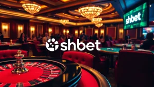 Experience the thrill of shbet casino with vibrant tables and poker chips in an elegant setting.
