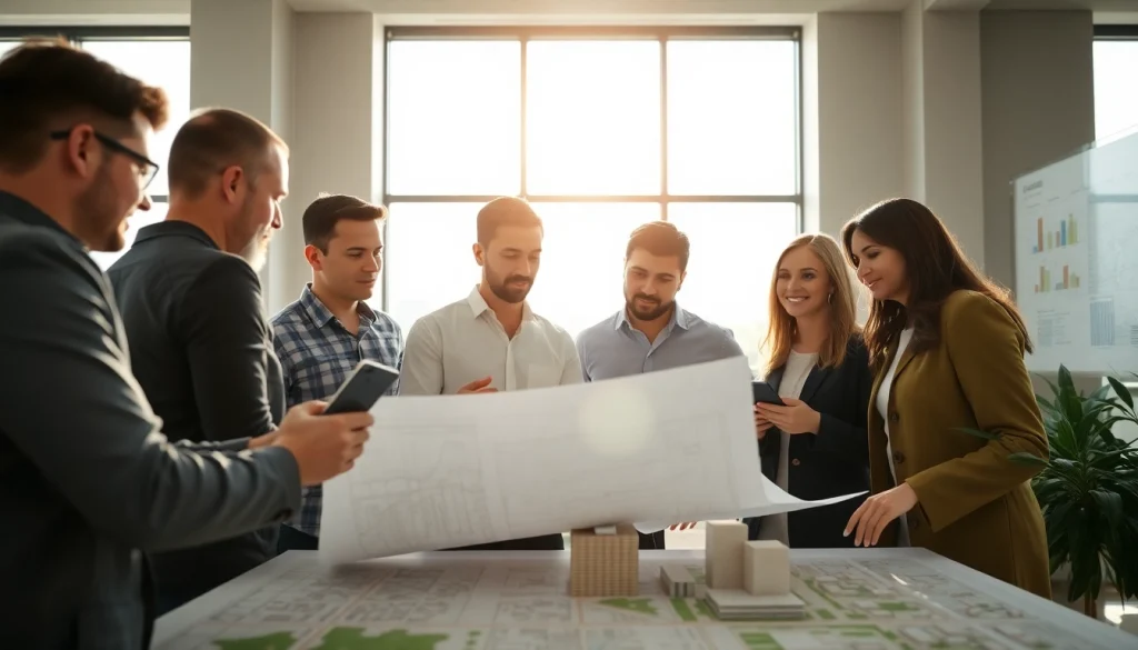 Professionals at https://2020group.co.za discussing town planning strategies in a well-lit office.