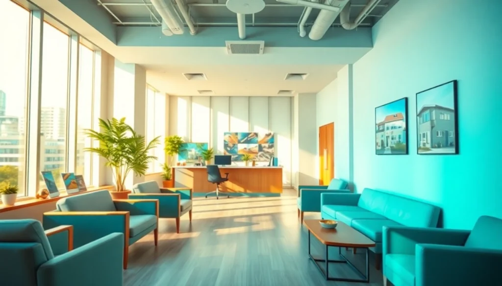 Showcase of Real Estate office interior with modern design and welcoming atmosphere.